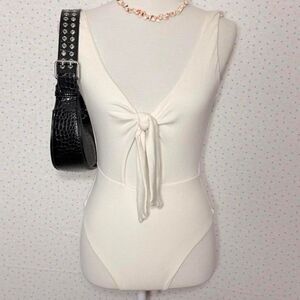 Women's White and Cream Bodysuit